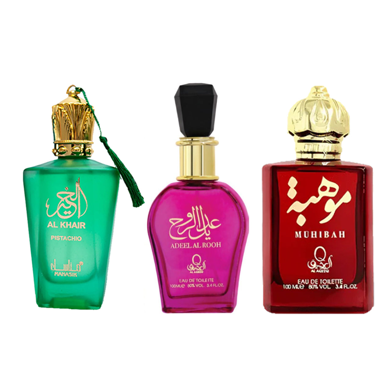 Set 3 Parfumuri Arabesti de Dama 100ml - Al Khair Pistachio + Adeel Al Rooh + Muhibah