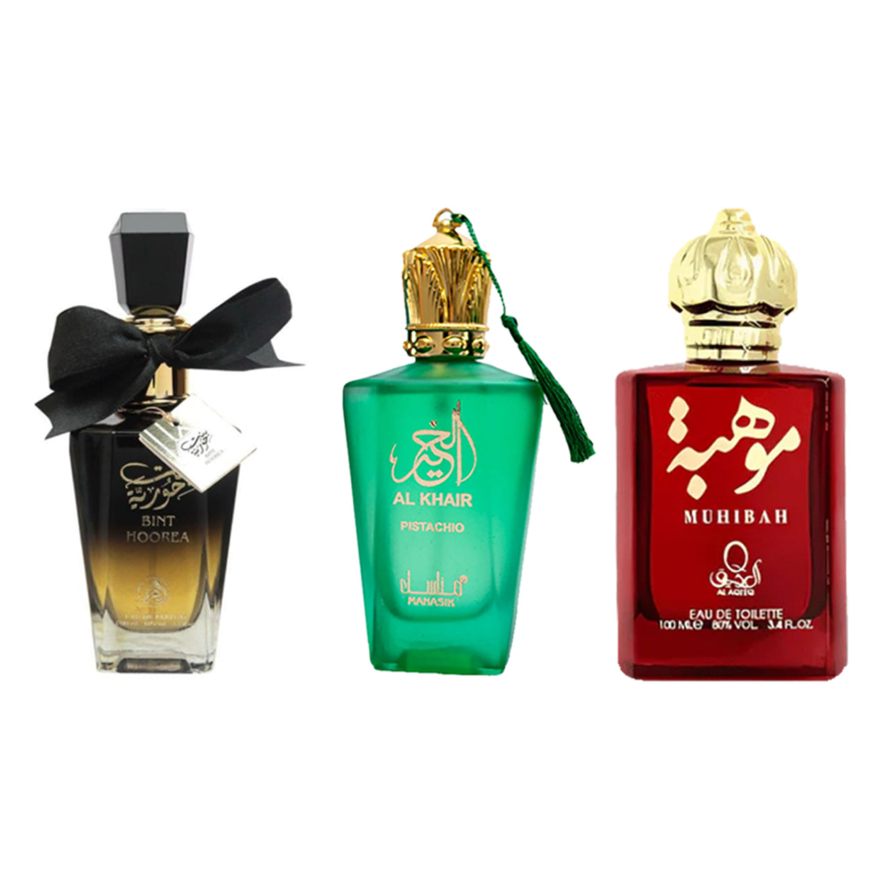 Set 3 Parfumuri Arabesti de Dama 100ml - Bint Hoorea +Al Khair Pistachio + Muhibah