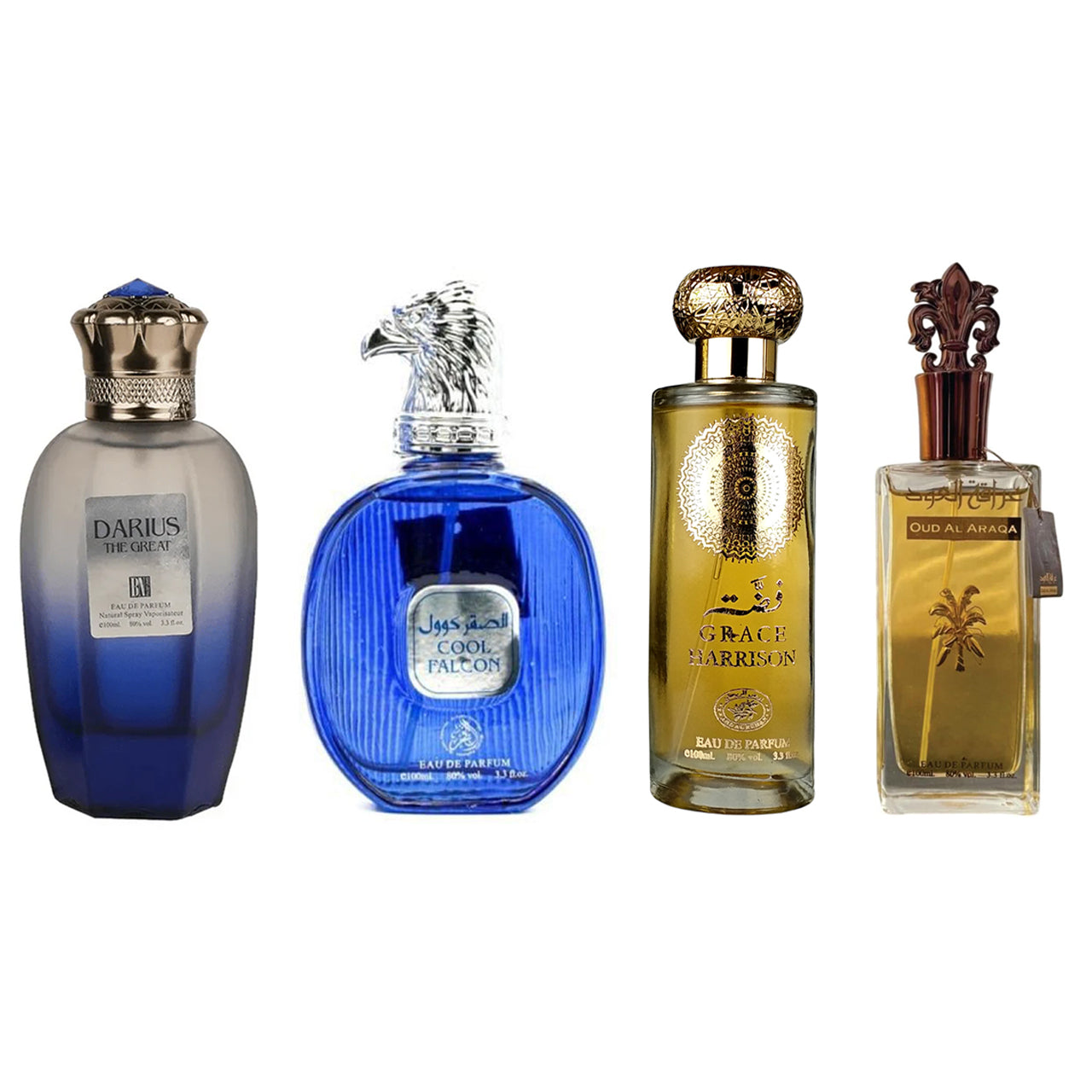 Set 4 Parfumuri Arabesti (2x Barbatesti + 2x Unisex) 100ml - Darius The Great + Cool Falcon + Grace Harrison + Oud Al Araqa