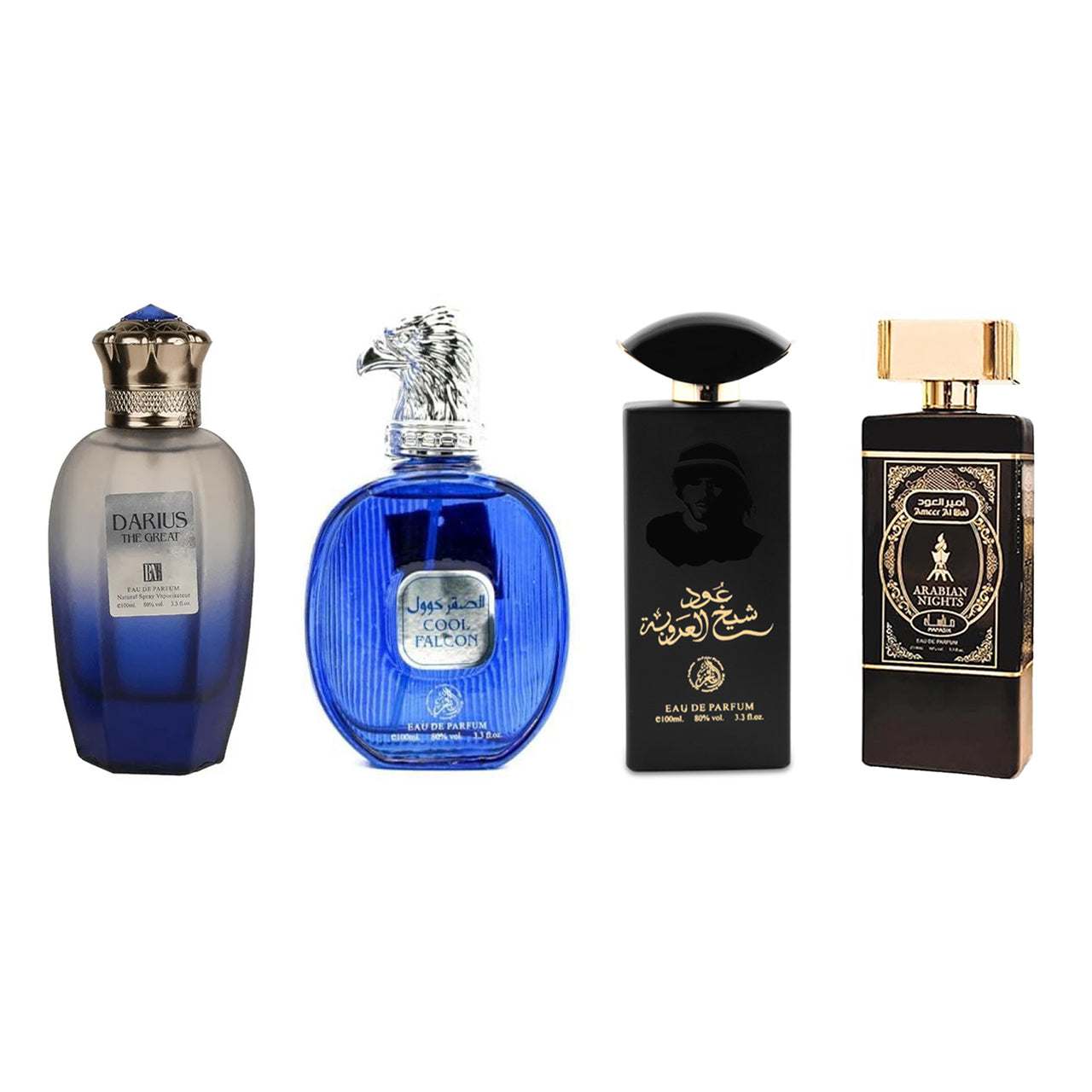 Set 4 Parfumuri Arabesti pentru Barbati 100ml - Darius The Great + Cool Falcon + Shaik Al Aroubah + Arabian Nights